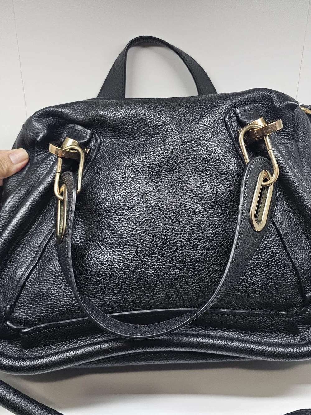 Chloe Paraty Black Leather Shoulder Bag with Gold Hardware
